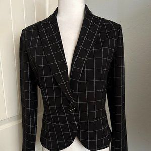 Amanda + Chelsea Women's Black Ivory Windowpane One-Button Blazer Small NWT